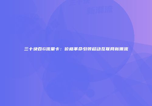 三十块百G流量卡：价格革命引领移动互联网新潮流