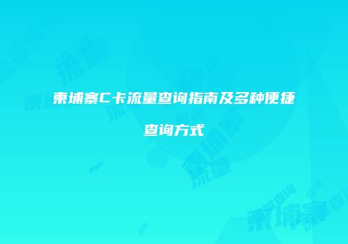 柬埔寨C卡流量查询指南及多种便捷查询方式