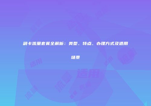 副卡流量套餐全解析：类型、特点、办理方式及适用场景