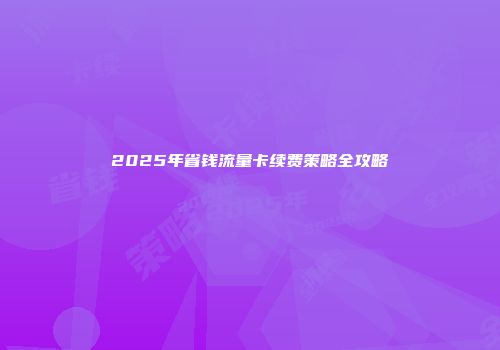 2025年省钱流量卡续费策略全攻略