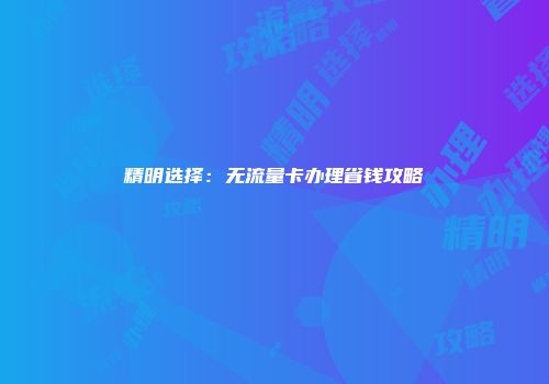 精明选择：无流量卡办理省钱攻略
