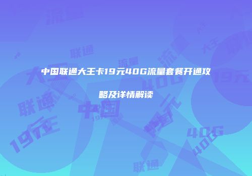 中国联通大王卡19元40G流量套餐开通攻略及详情解读