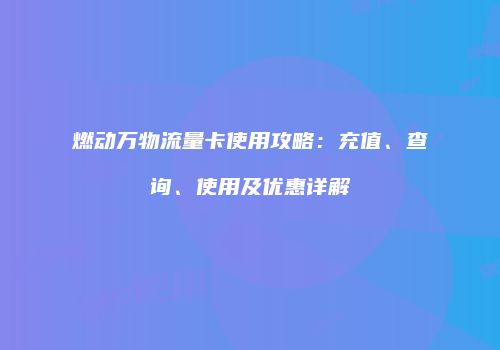 燃动万物流量卡使用攻略：充值、查询、使用及优惠详解