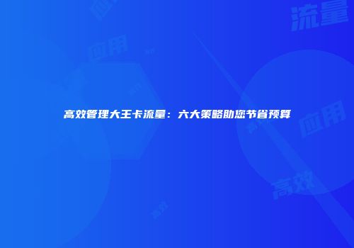 高效管理大王卡流量:六大策略助您节省预算