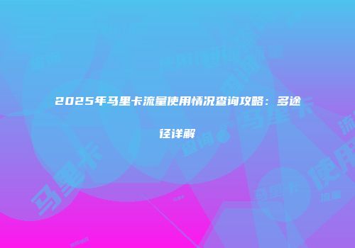 2025年马里卡流量使用情况查询攻略:多途径详解