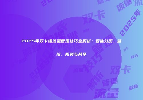 2025年双卡槽流量管理技巧全解析:智能分配、监控、限制与共享
