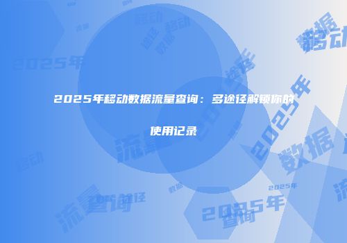 2025年移动数据流量查询：多途径解锁你的使用记录