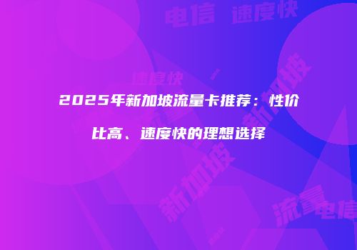 2025年新加坡流量卡推荐：性价比高、速度快的理想选择