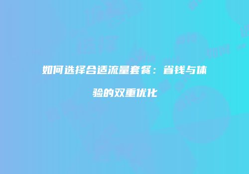 如何选择合适流量套餐：省钱与体验的双重优化