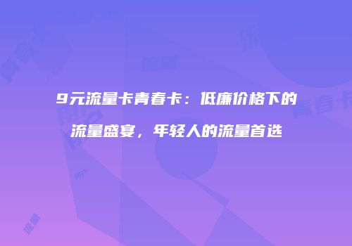 9元流量卡青春卡:低廉价格下的流量盛宴,年轻人的流量首选