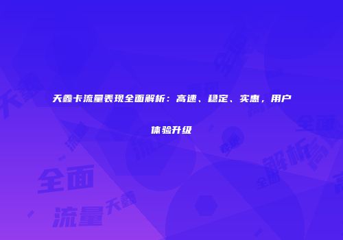 天鑫卡流量表现全面解析:高速、稳定、实惠,用户体验升级