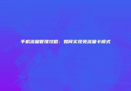 手机流量管理攻略：如何实现免流量卡模式