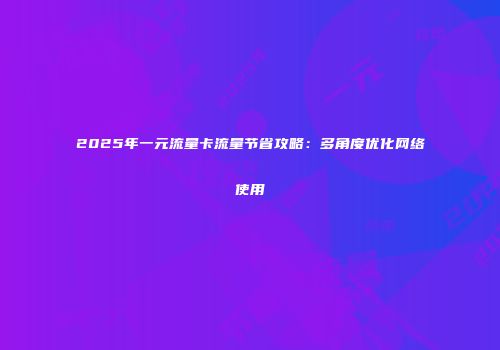 2025年一元流量卡流量节省攻略:多角度优化网络使用