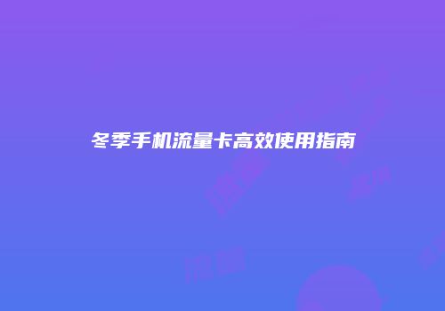 冬季手机流量卡高效使用指南