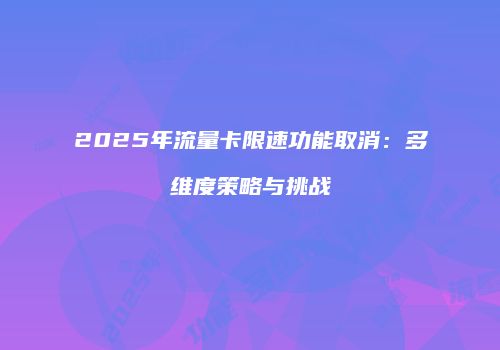 2025年流量卡限速功能取消:多维度策略与挑战