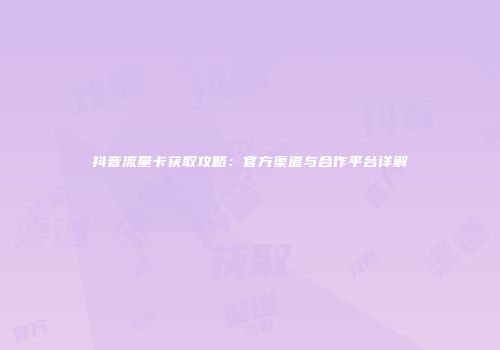 抖音流量卡获取攻略:官方渠道与合作平台详解