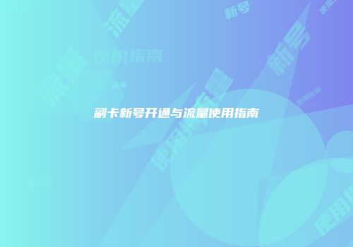 副卡新号开通与流量使用指南