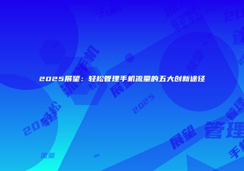 2025展望：轻松管理手机流量的五大创新途径