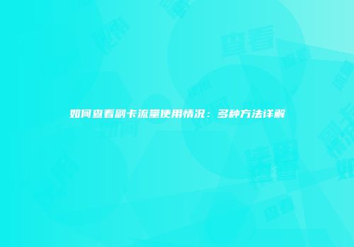 如何查看副卡流量使用情况:多种方法详解