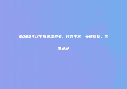 2025年辽宁联通流量卡：种类丰富，办理便捷，优惠多多