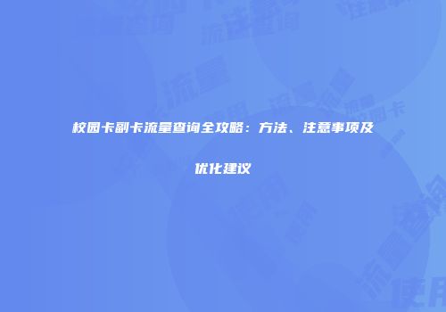 校园卡副卡流量查询全攻略：方法、注意事项及优化建议