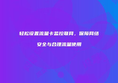 轻松设置流量卡监控联网,保障网络安全与合理流量使用