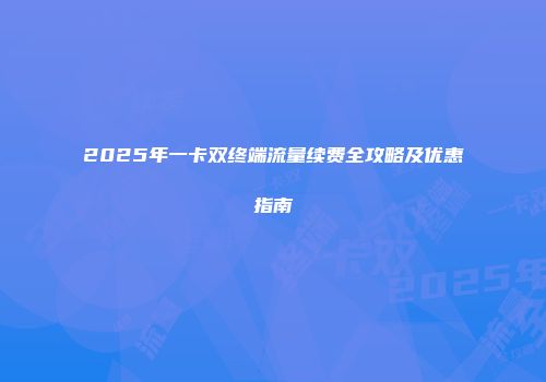 2025年一卡双终端流量续费全攻略及优惠指南