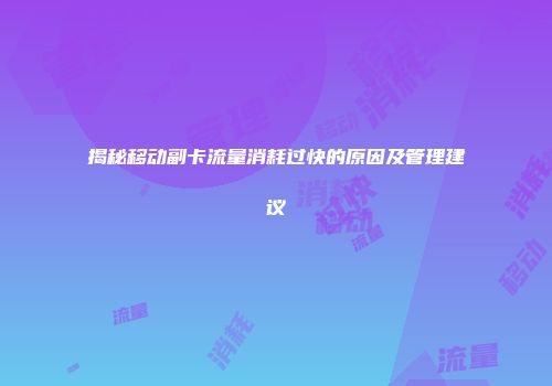 揭秘移动副卡流量消耗过快的原因及管理建议
