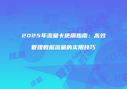 2025年流量卡使用指南：高效管理数据流量的实用技巧