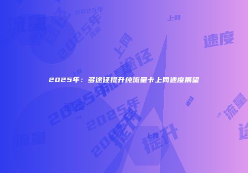 2025年:多途径提升纯流量卡上网速度展望
