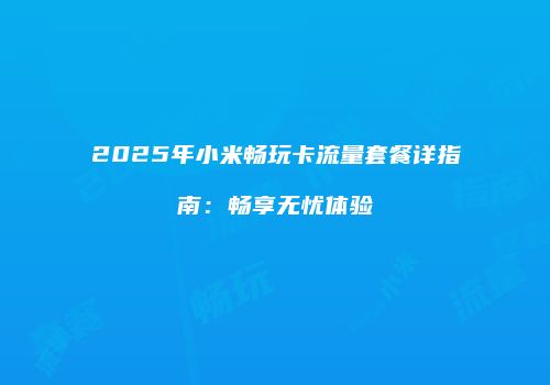 2025年小米畅玩卡流量套餐详指南：畅享无忧体验