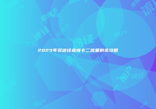 2025年多途径查询卡二流量剩余攻略