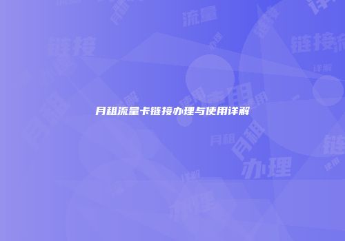 月租流量卡链接办理与使用详解