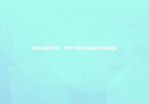 优化流量使用:两张卡固定流量的设置攻略