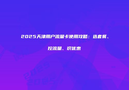 2025天津用户流量卡使用攻略：选套餐、控流量、识优惠