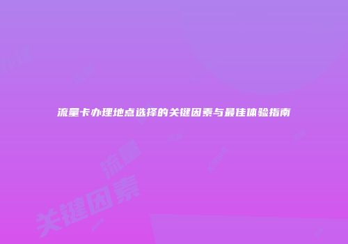 流量卡办理地点选择的关键因素与最佳体验指南
