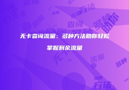 无卡查询流量：多种方法助你轻松掌握剩余流量