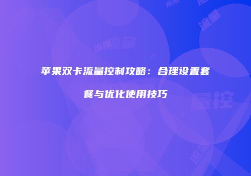 苹果双卡流量控制攻略：合理设置套餐与优化使用技巧