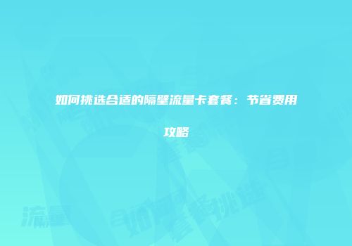 如何挑选合适的隔壁流量卡套餐：节省费用攻略