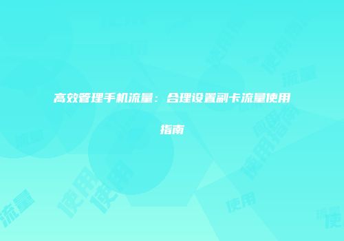高效管理手机流量:合理设置副卡流量使用指南