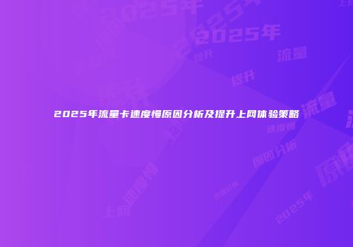 2025年流量卡速度慢原因分析及提升上网体验策略