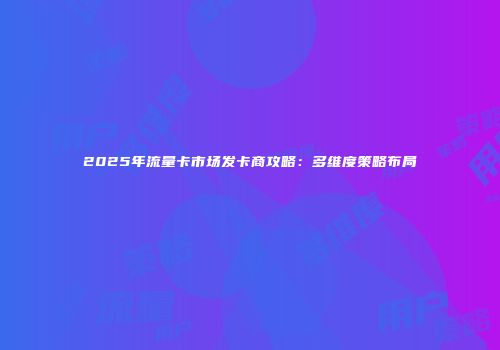 2025年流量卡市场发卡商攻略：多维度策略布局