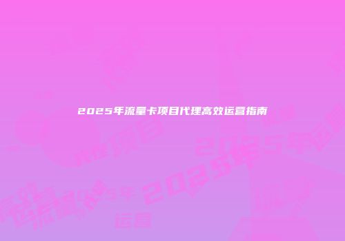 2025年流量卡项目代理高效运营指南