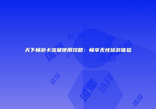 天下畅游卡流量使用攻略：畅享无忧旅游体验