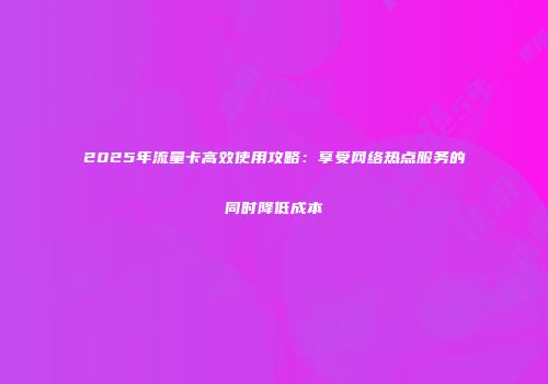 2025年流量卡高效使用攻略：享受网络热点服务的同时降低成本