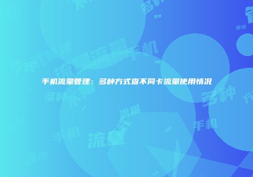 手机流量管理：多种方式查不同卡流量使用情况
