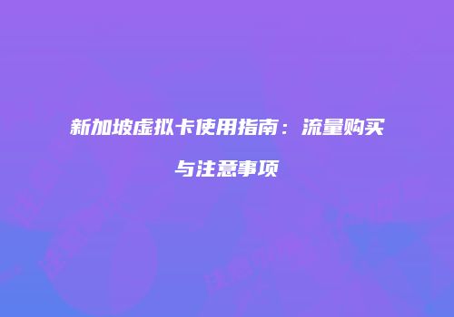 新加坡虚拟卡使用指南：流量购买与注意事项