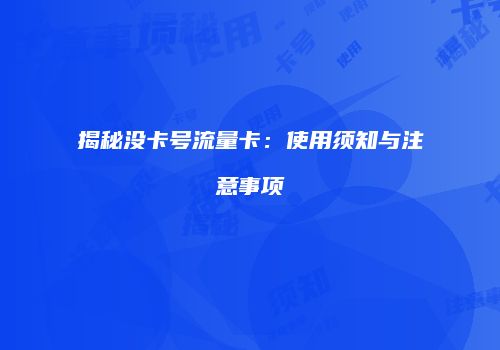 揭秘没卡号流量卡：使用须知与注意事项