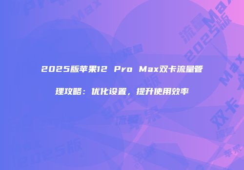 2025版苹果12 Pro Max双卡流量管理攻略:优化设置,提升使用效率