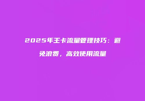 2025年王卡流量管理技巧:避免浪费,高效使用流量